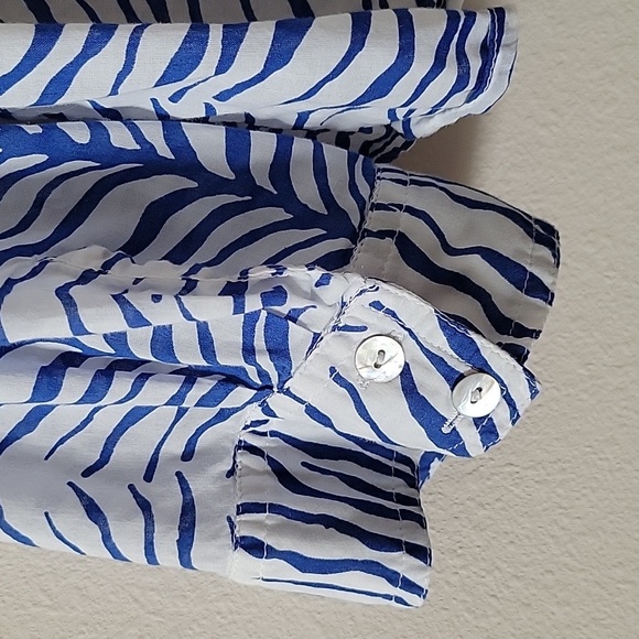 Chico's Blue White Zebra Stripe Long Sleeve Button Down Cotton Shirt Size XL - Picture 4 of 6